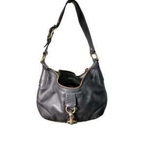 Coach Black Leather Shoulder Bag Brass Hardware Vintage